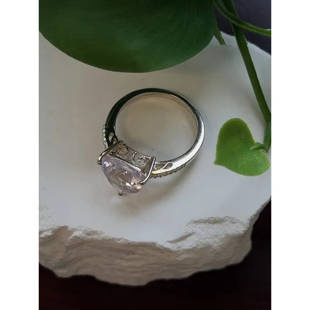 925 Sterling Silver Lilac Tone Morganite Ring Size 9